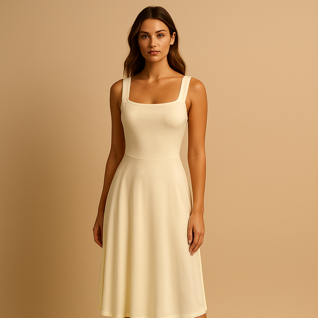 Women’s sleeveless solid color dress with minimalist design and flattering fit, ideal for summer brunches, formal occasions, and casual wear.