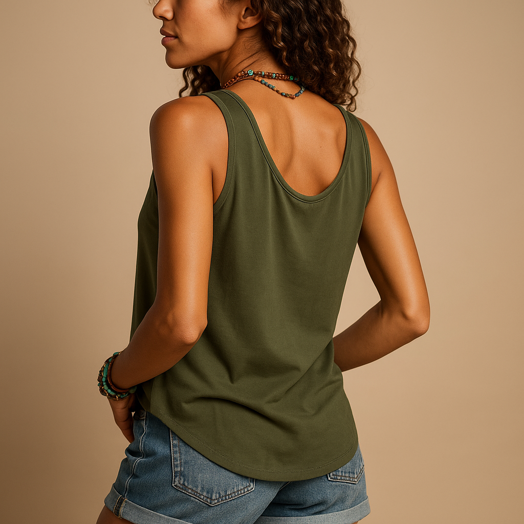 Women’s sleeveless V-neck summer top in vibrant colors with relaxed fit and casual style, perfect for warm weather.