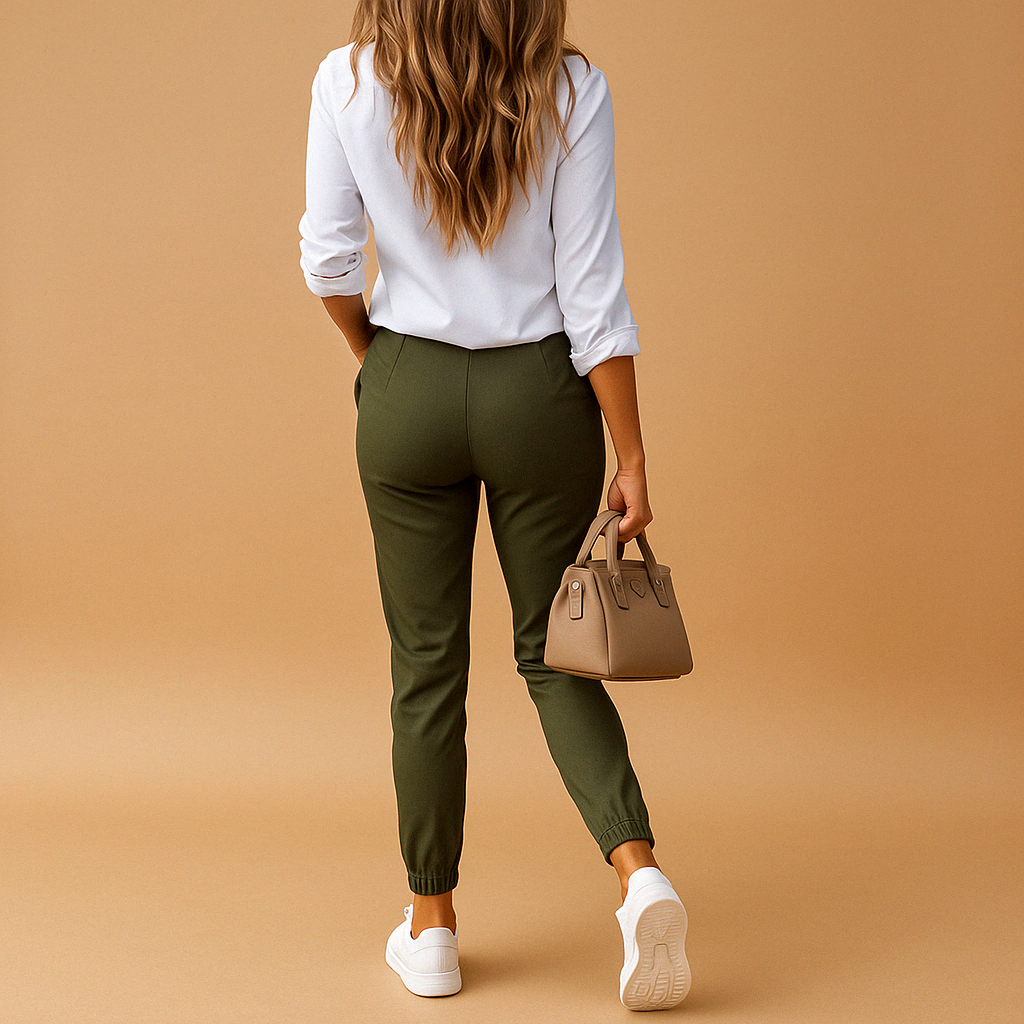 Women’s slim fit chino trousers with light stretch, offering a flattering fit and versatile style for office wear, casual outfits, and everyday use.