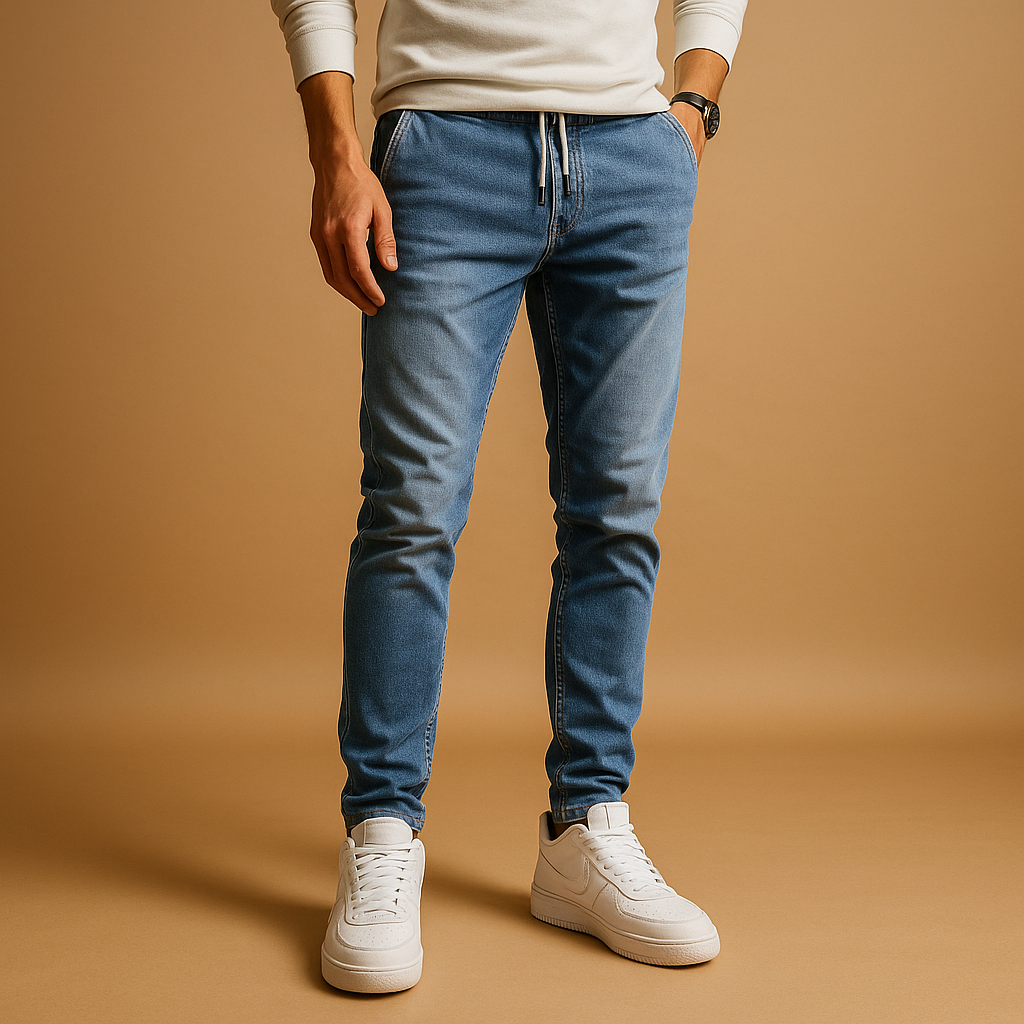 Men’s slim-fit stretch jeans made from premium denim, offering flexibility, comfort, and a stylish modern wash for casual or smart looks.