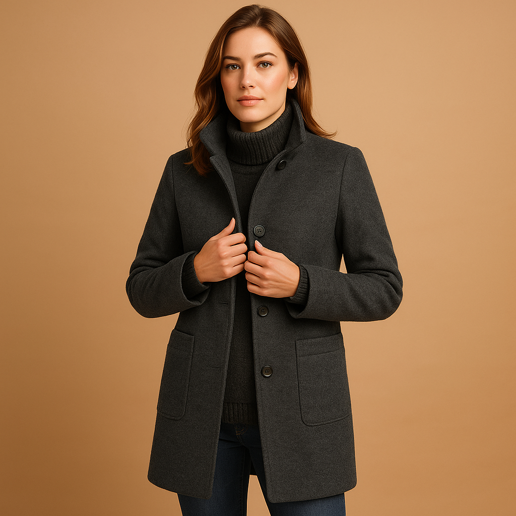 Soft winter coat for women with relaxed fit, elegant details, and warm fabric—perfect for casual outings, winter walks, or everyday wear.