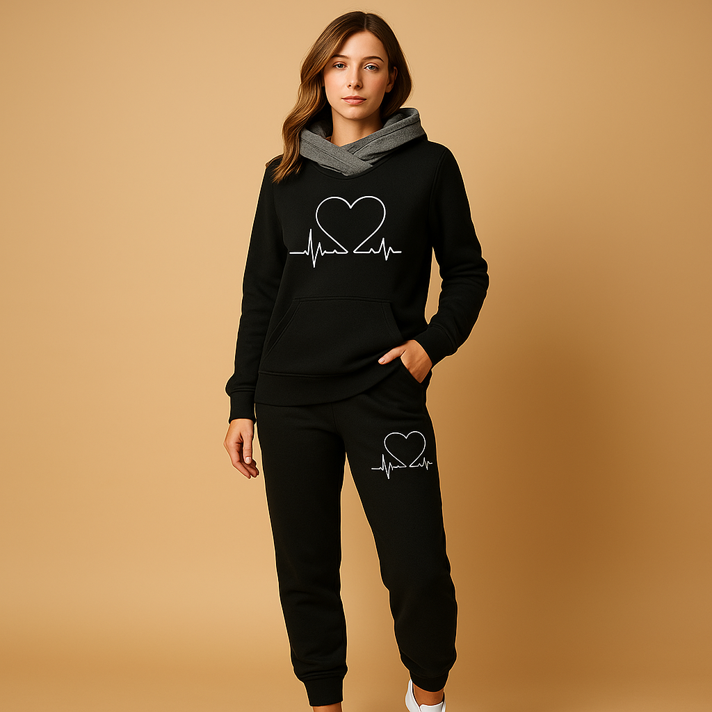 Two-piece streetwear set for women with jacket and joggers, combining comfort and modern style for casual or city wear.