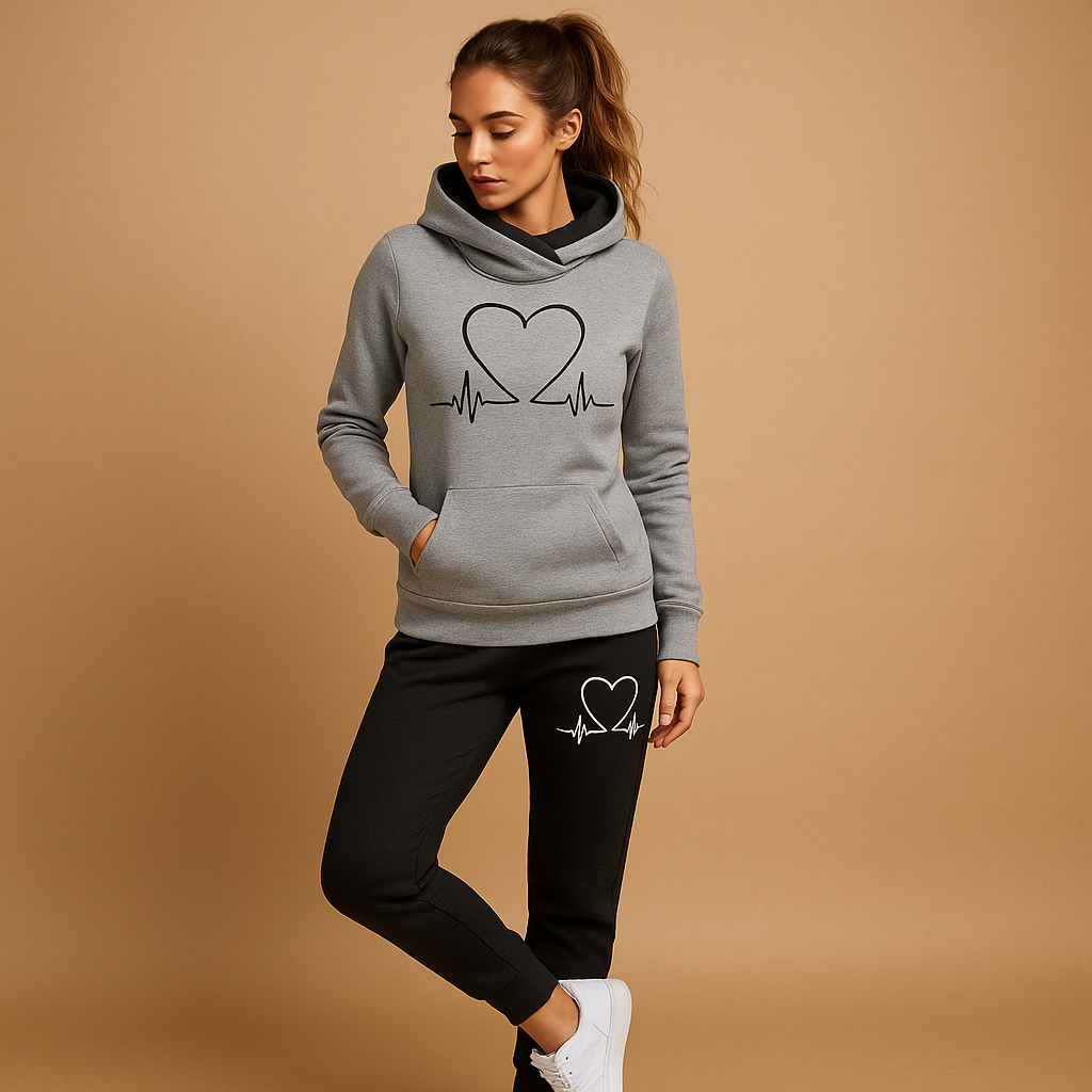 Two-piece streetwear set for women with jacket and joggers, combining comfort and modern style for casual or city wear.