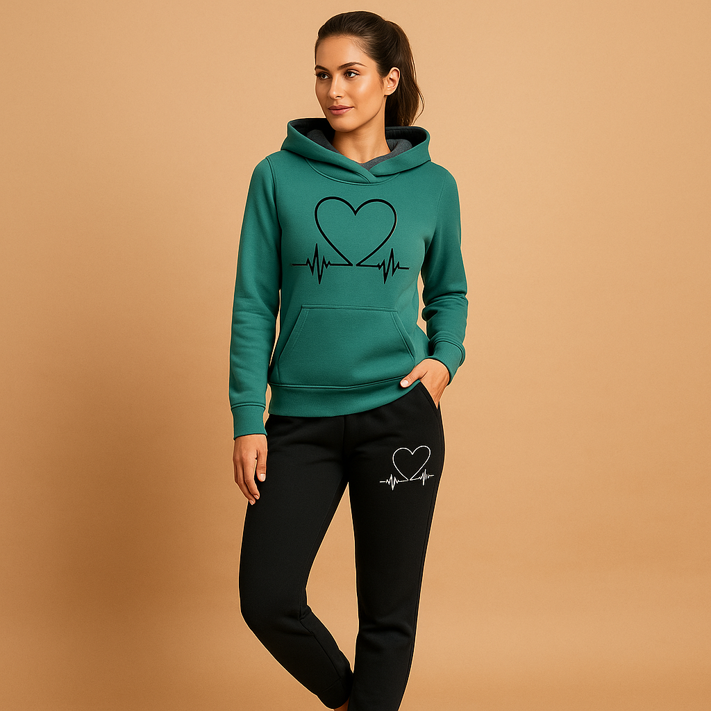 Two-piece streetwear set for women with jacket and joggers, combining comfort and modern style for casual or city wear.