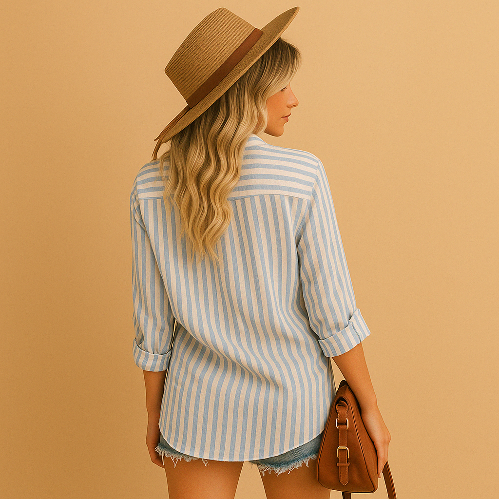 Striped blouse for women with a flattering tailored fit and timeless design, perfect for work, casual days, and all-season wear.