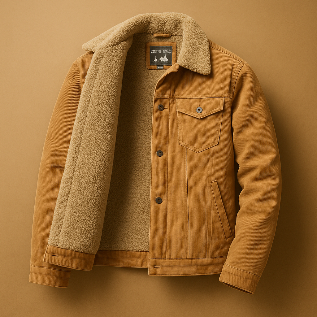 Men’s corduroy jacket in khaki, featuring a modern fit and timeless design—ideal for casual and formal occasions.