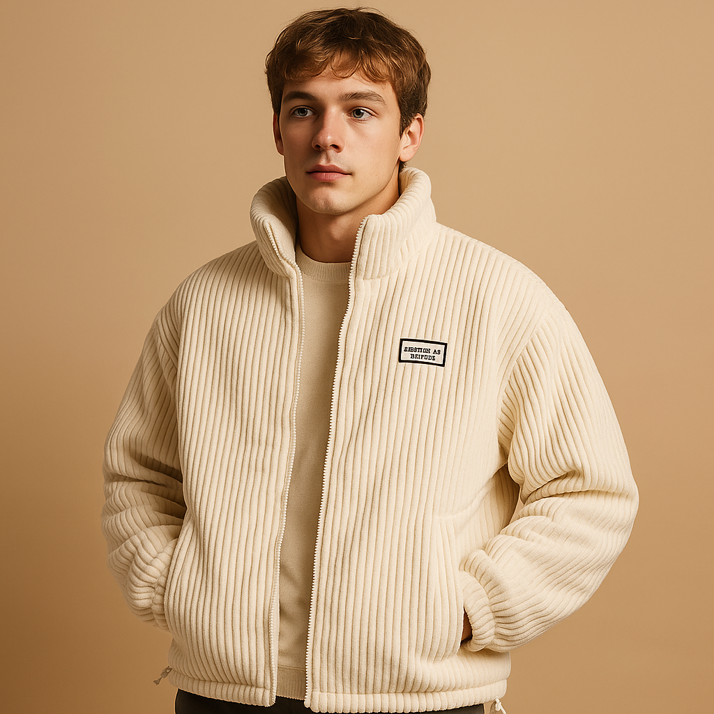 Men’s corduroy jacket with soft multi-layer texture and warm cotton lining, perfect for casual wear and cold autumn or winter days.