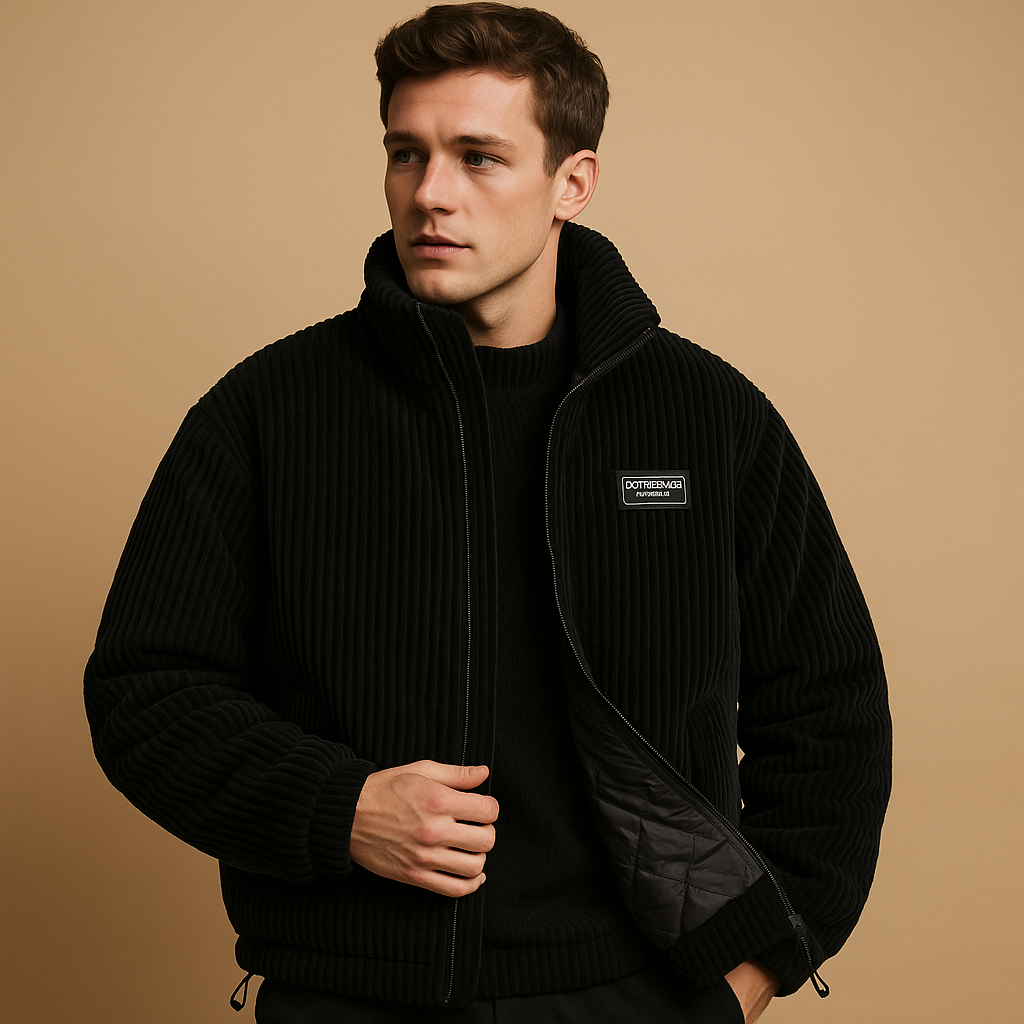 Men’s corduroy jacket with soft multi-layer texture and warm cotton lining, perfect for casual wear and cold autumn or winter days.