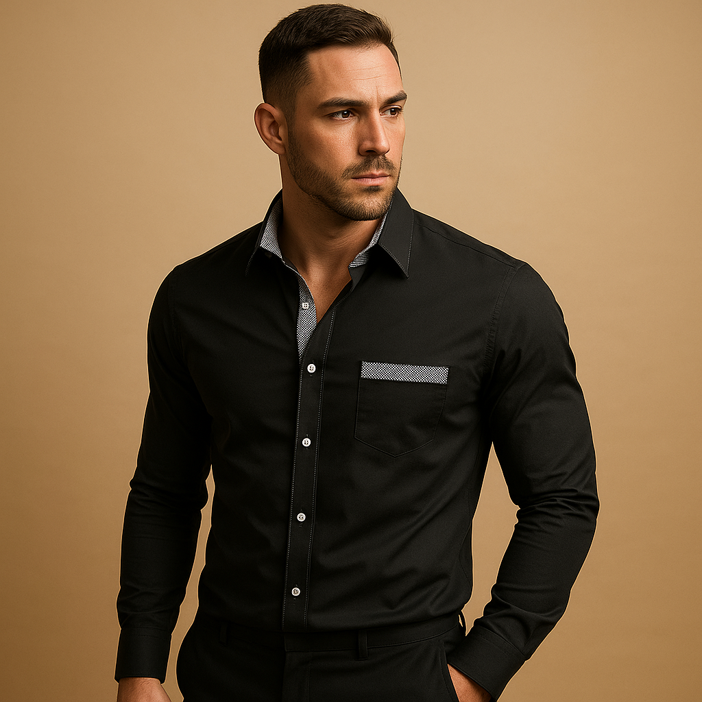 Slim fit shirt for men with classic collar and solid color design, perfect for work, business, and casual wear.