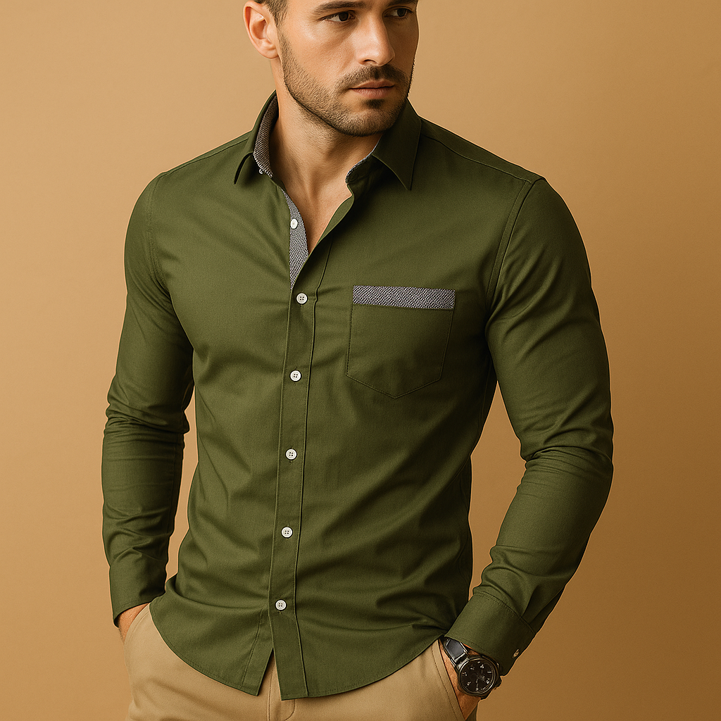 Slim fit shirt for men with classic collar and solid color design, perfect for work, business, and casual wear.