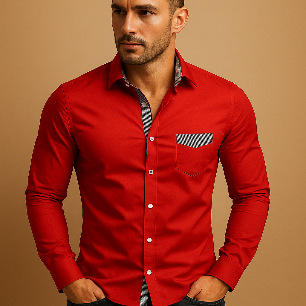 Slim fit shirt for men with classic collar and solid color design, perfect for work, business, and casual wear.