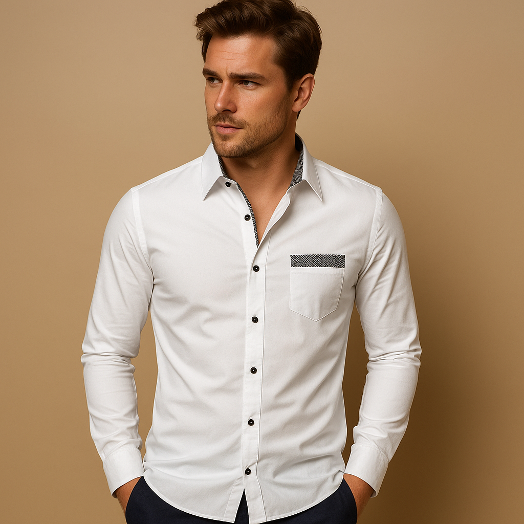 Slim fit shirt for men with classic collar and solid color design, perfect for work, business, and casual wear.