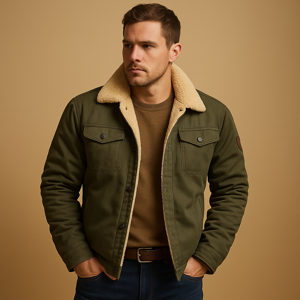 Men’s winter bomber jacket with ribbed cuffs and insulated lining, offering warmth, comfort, and timeless style for casual and winter wear.