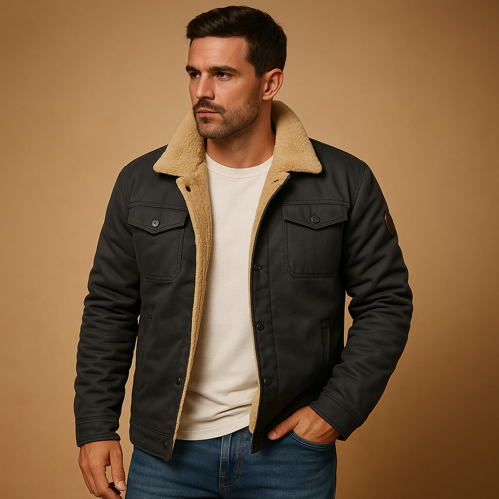 Men’s winter bomber jacket with ribbed cuffs and insulated lining, offering warmth, comfort, and timeless style for casual and winter wear.