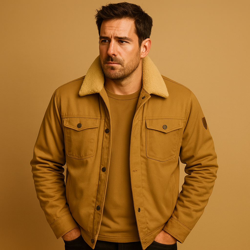 Men’s winter bomber jacket with ribbed cuffs and insulated lining, offering warmth, comfort, and timeless style for casual and winter wear.