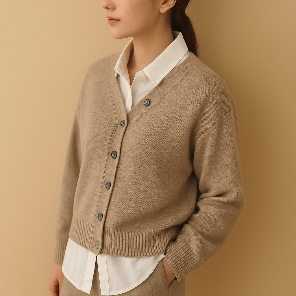 Stylish women’s wrap cardigan with asymmetrical button design and soft, warm feel for chic and cozy outfits.