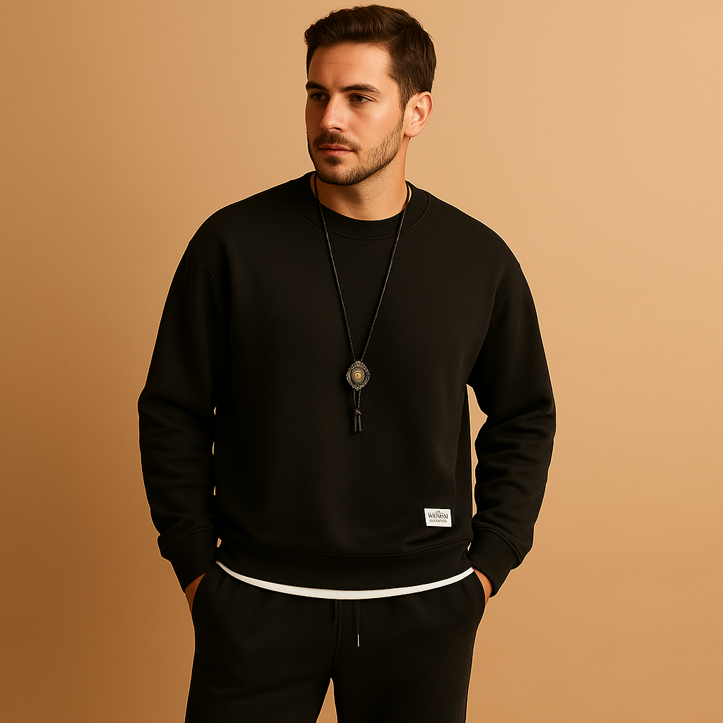 Men’s sweater and jogger jeans set with a modern fit, perfect for casual wear, light activities, and relaxed everyday comfort.