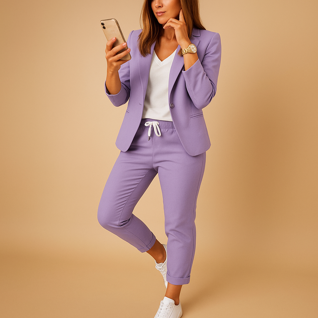 Women’s tailored blazer and pant set with fitted silhouette, ideal for office, formal occasions, and elegant evening looks.