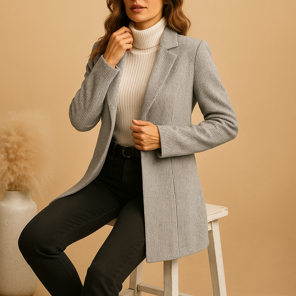 Tailored blazer for women with long sleeves and a refined silhouette, ideal for business settings and formal occasions.