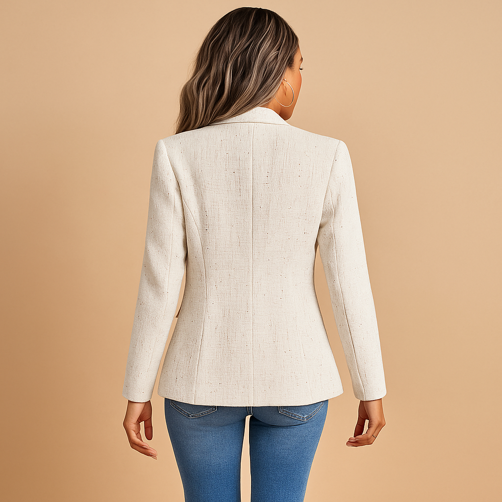 Tailored women’s blazer with sharp lapel design and a sleek silhouette, ideal for office outfits, dinners, or casual weekend looks.