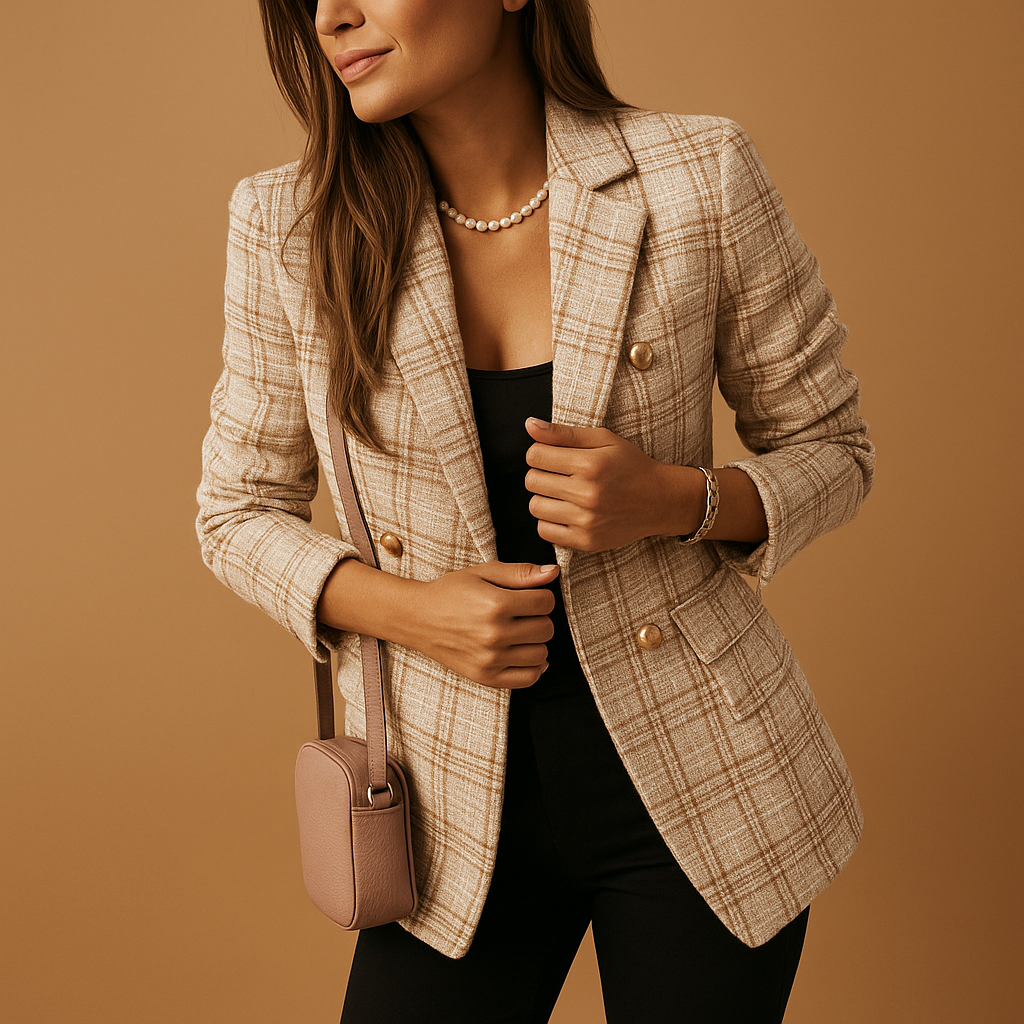 Tailored elegant blazer for women with a refined fitted silhouette and timeless design, ideal for work, formal events, or chic casual looks.