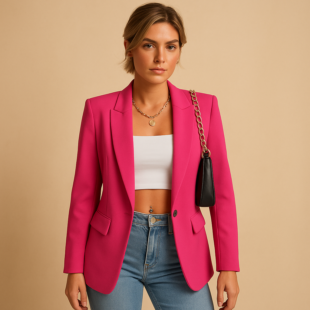 Tailored elegant blazer for women with a flattering silhouette and modern design, available in multiple timeless colors.