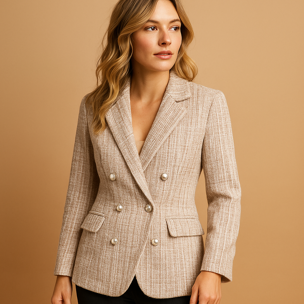 Tailored plaid blazer for women with a flattering fit and timeless pattern, suitable for work, formal looks, and chic everyday outfits.
