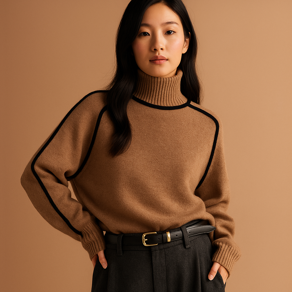 Tailored turtleneck sweater for women with a fitted silhouette and soft high collar, ideal for work, casual wear, or formal winter outfits.