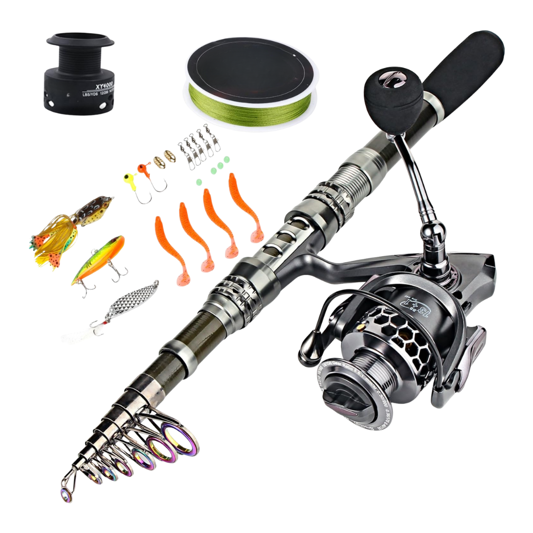 Telescopic Carbon Fiber Fishing Rod and Reel Set with Accessory Kit