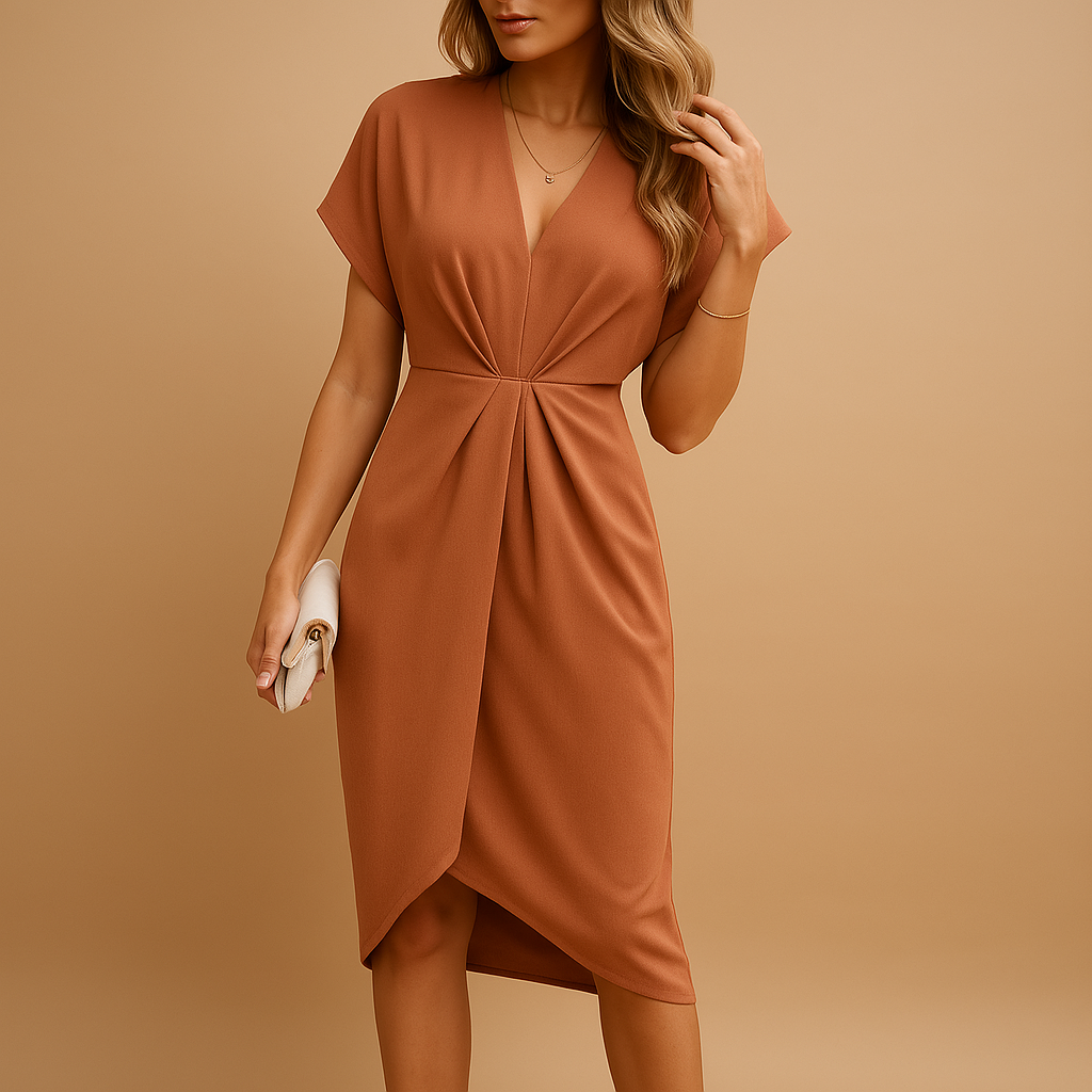 Women’s timeless wrap midi dress with elegant silhouette, perfect for workdays, social events, and effortless everyday style.