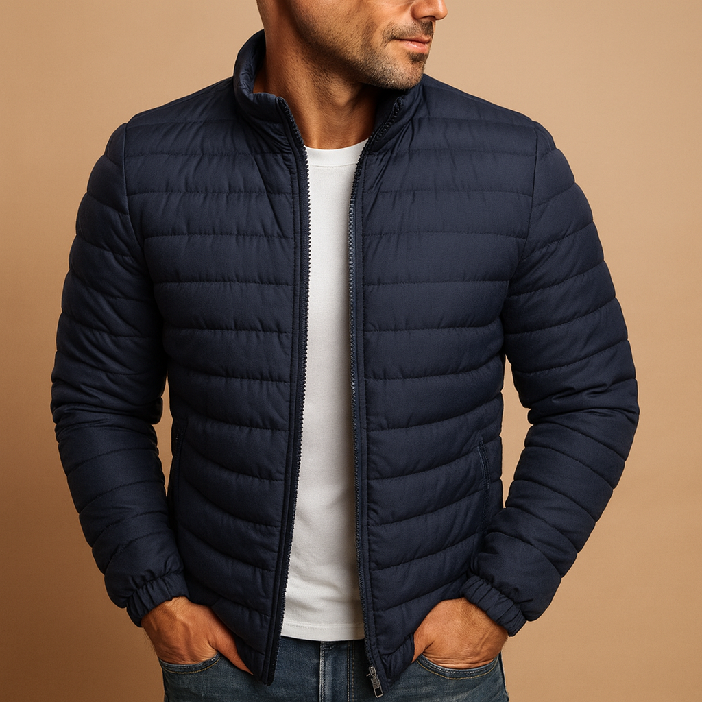 Men’s trendy quilted summer jacket with lightweight design, perfect for spring and summer wear, ideal for casual or smart looks.