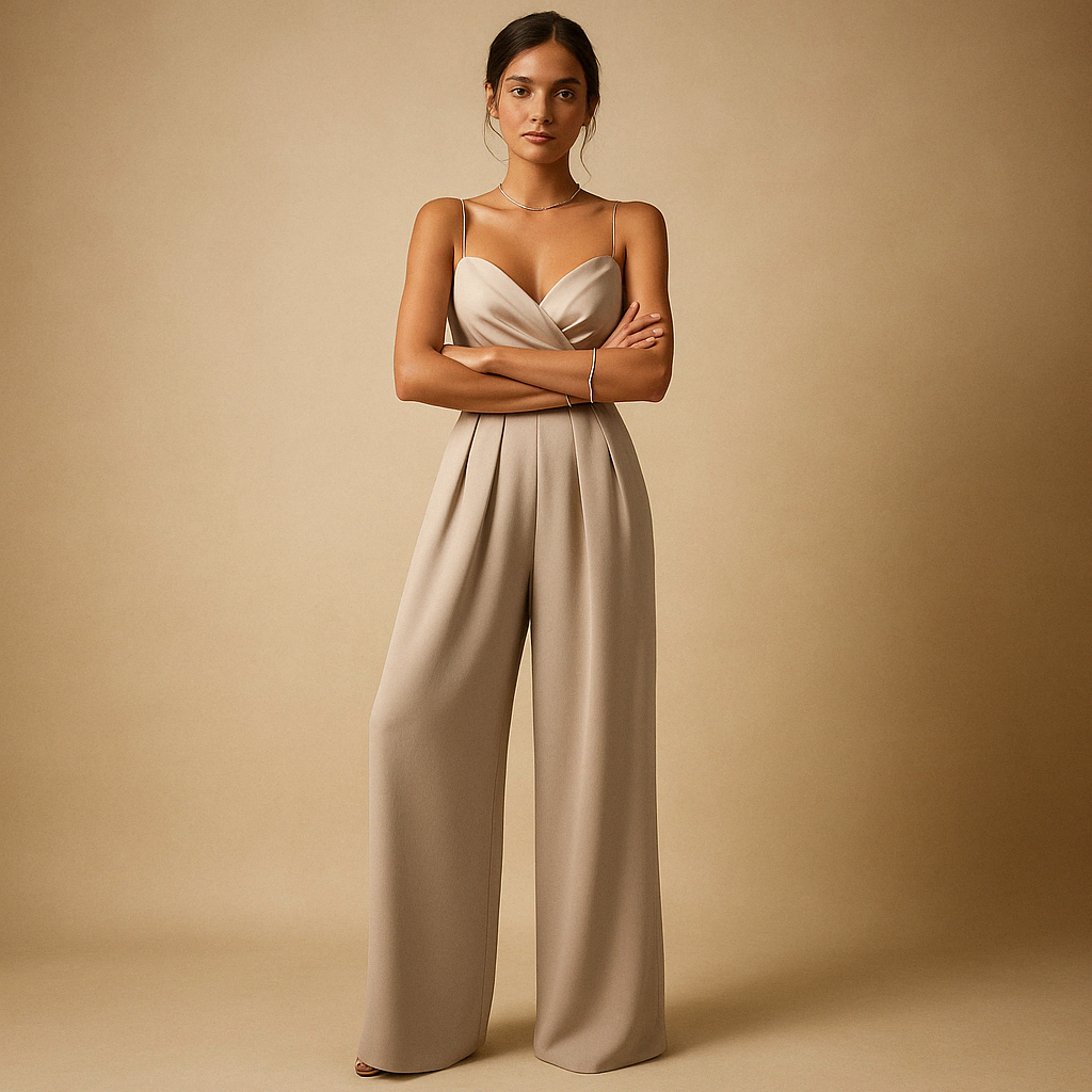 Trendy summer jumpsuit for women with adjustable straps and flattering fit, ideal for parties, summer days, and evening outings.