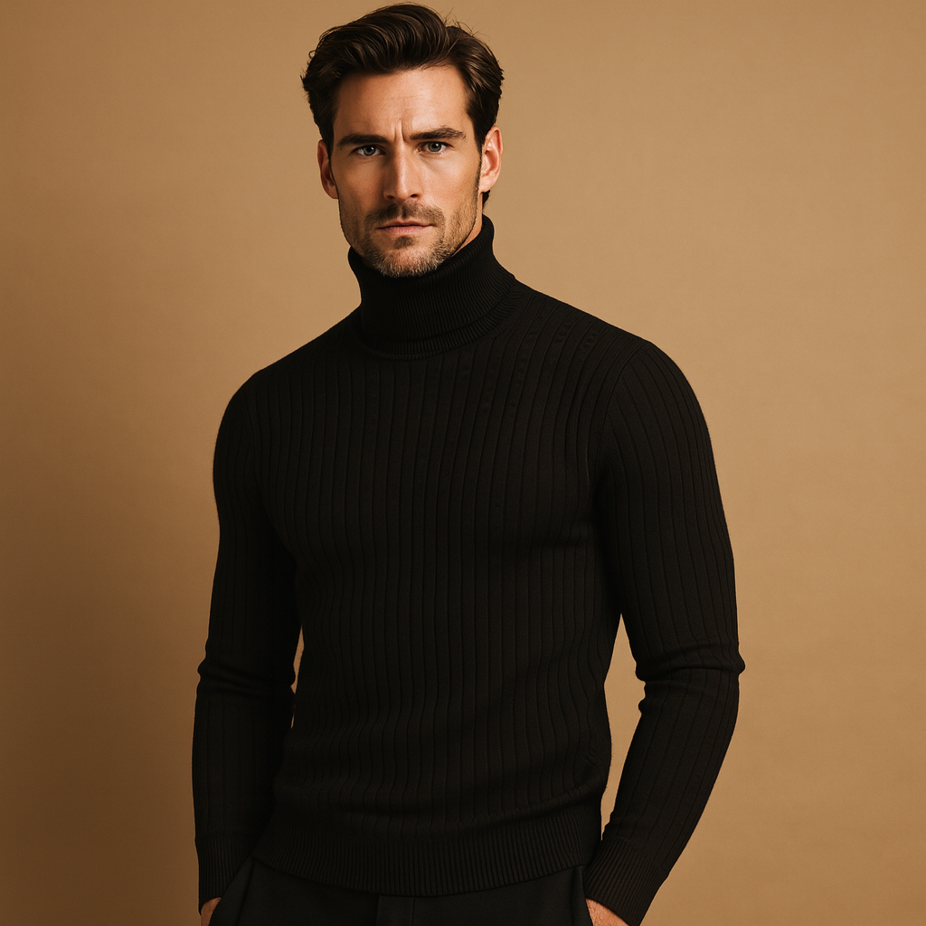 Men’s turtleneck knitted sweater with soft fabric and classic design, warm, stylish, and ideal for autumn and winter wear.