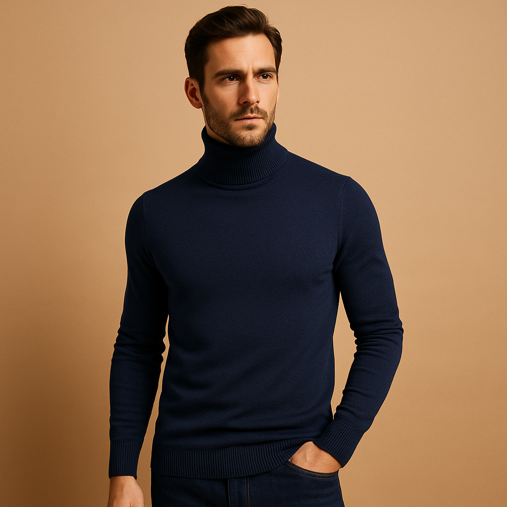 Men’s turtleneck sweater with slim fit and soft fabric, perfect for work, casual, and formal occasions in autumn and winter.