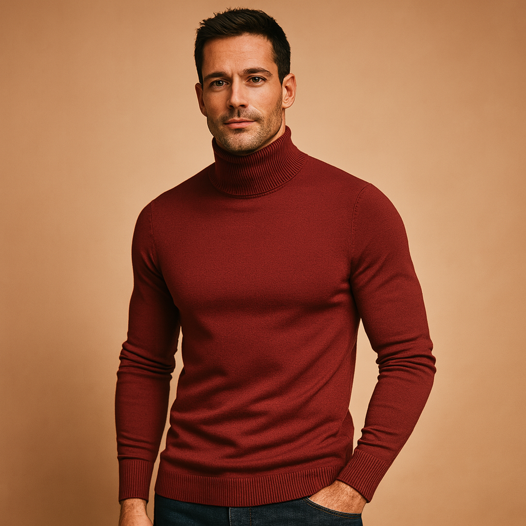 Men’s turtleneck sweater with slim fit and soft fabric, perfect for work, casual, and formal occasions in autumn and winter.