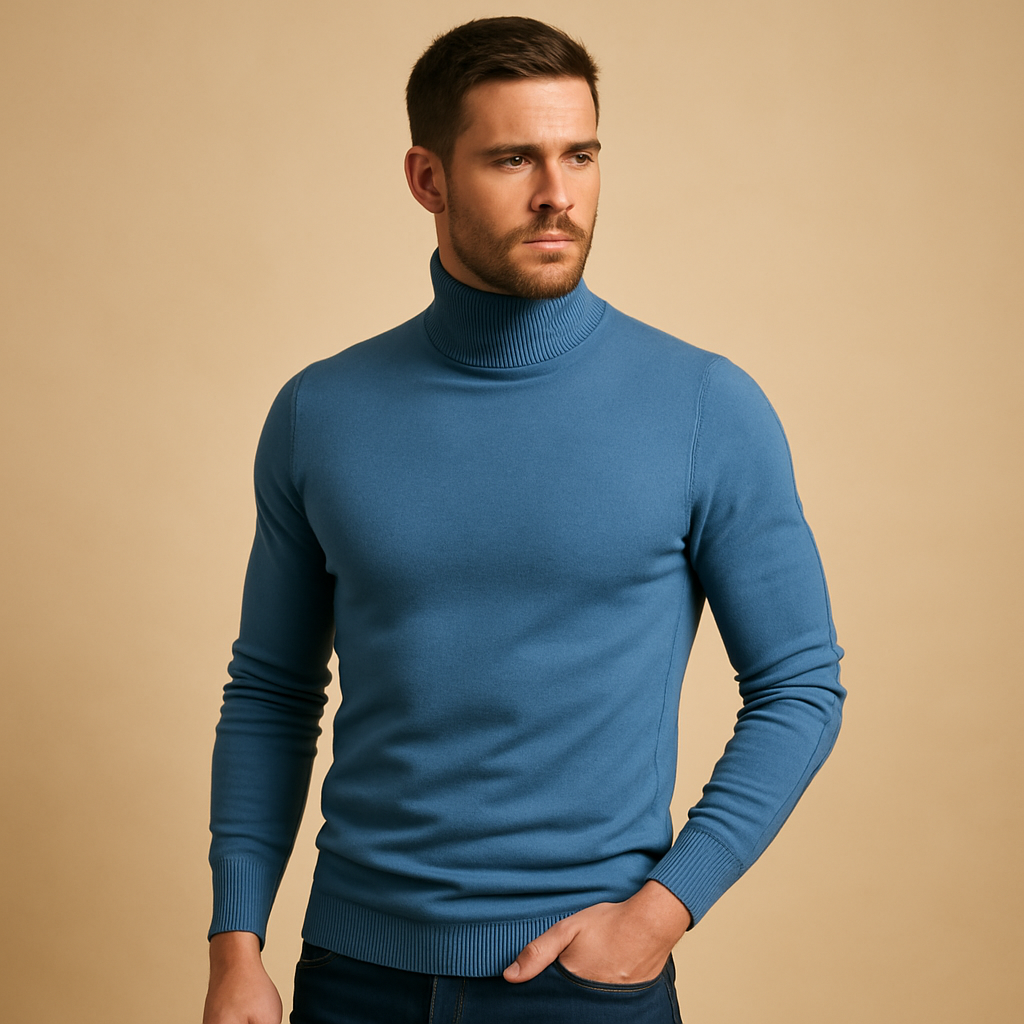 Men’s turtleneck sweater with slim fit and soft fabric, perfect for work, casual, and formal occasions in autumn and winter.