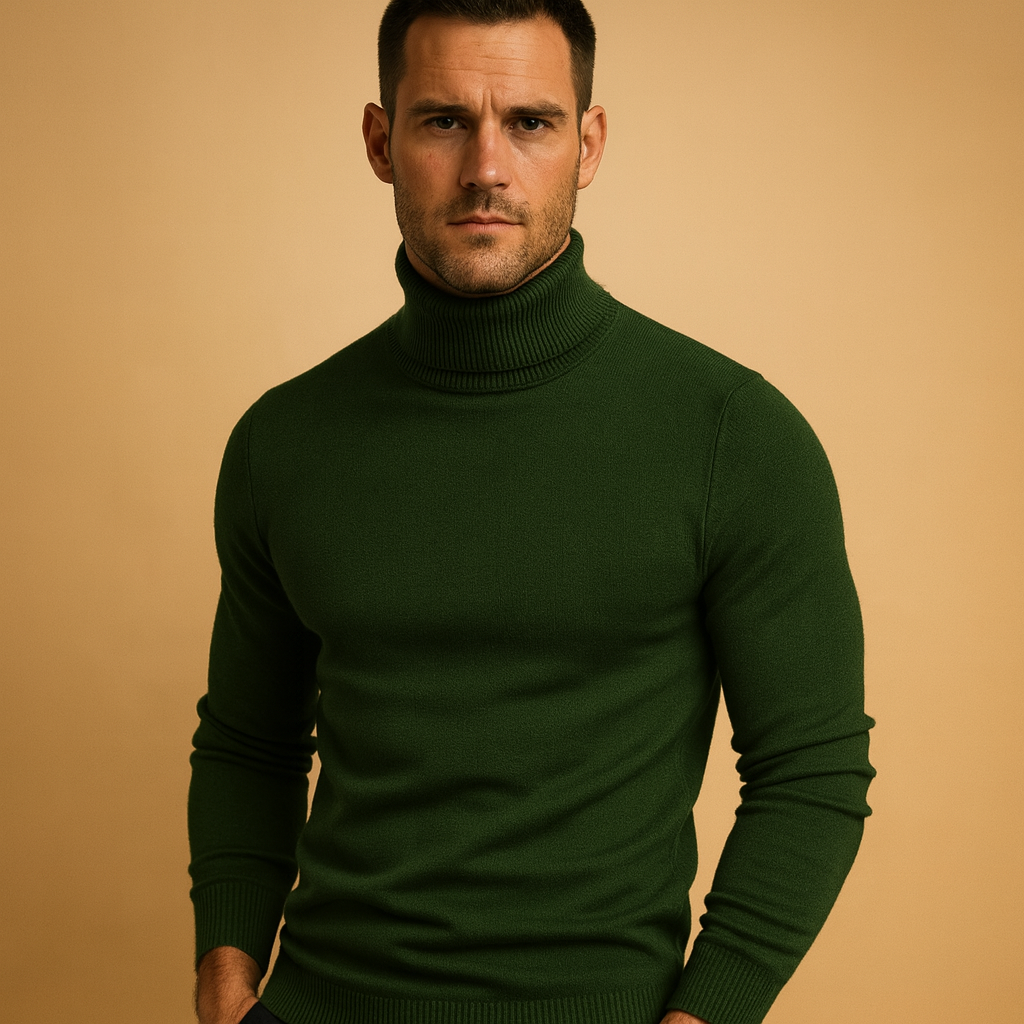 Men’s turtleneck sweater with slim fit and soft fabric, perfect for work, casual, and formal occasions in autumn and winter.