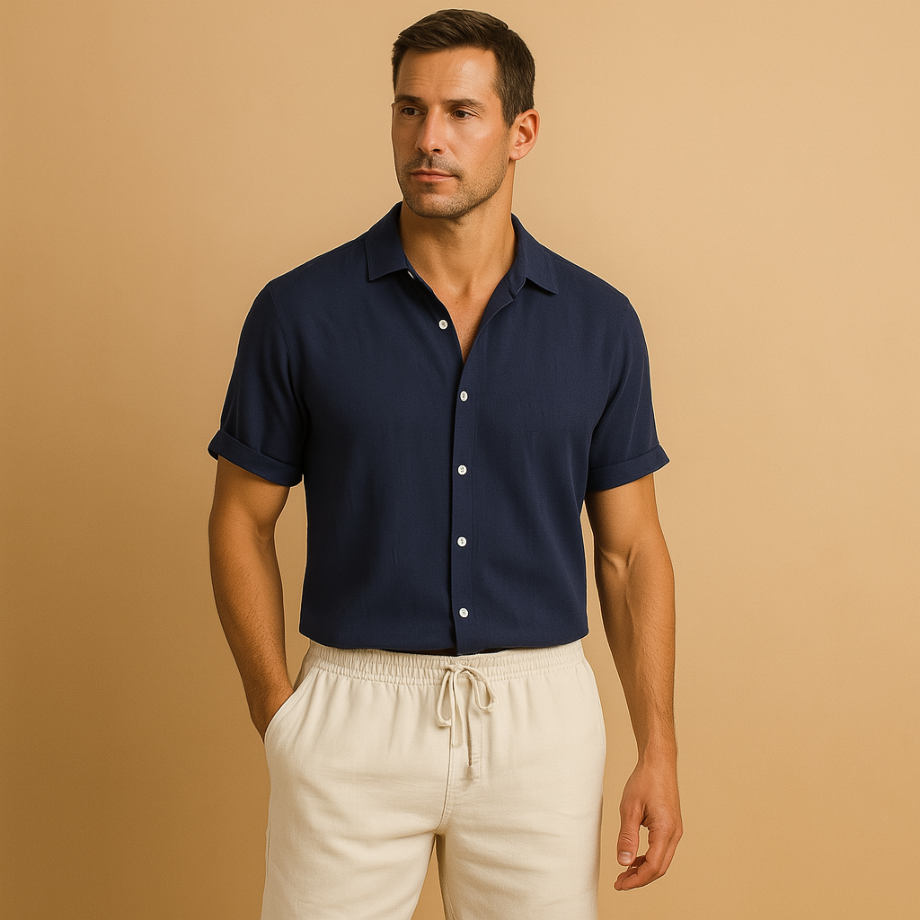 Men’s two-piece summer outfit with a timeless design, perfect for warm days, vacations, and semi-formal occasions.