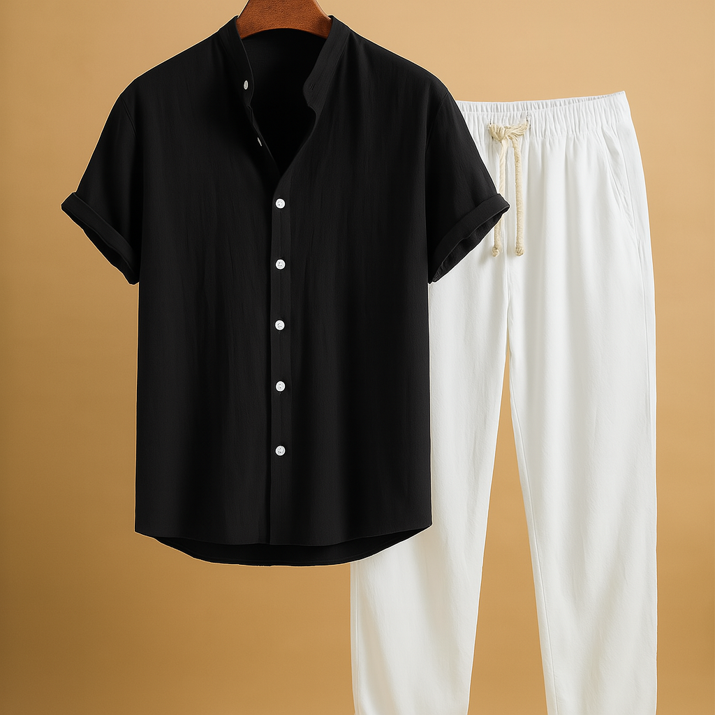 Men’s two-piece summer outfit with a timeless design, perfect for warm days, vacations, and semi-formal occasions.