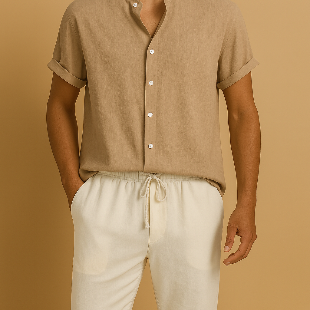 Men’s two-piece summer outfit with a timeless design, perfect for warm days, vacations, and semi-formal occasions.