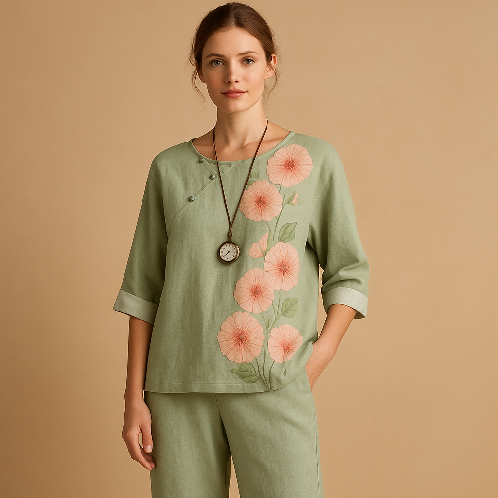 Two-piece spring and summer set for women with loose fit and elegant design, perfect for warm days, casual outings, and relaxed evenings.