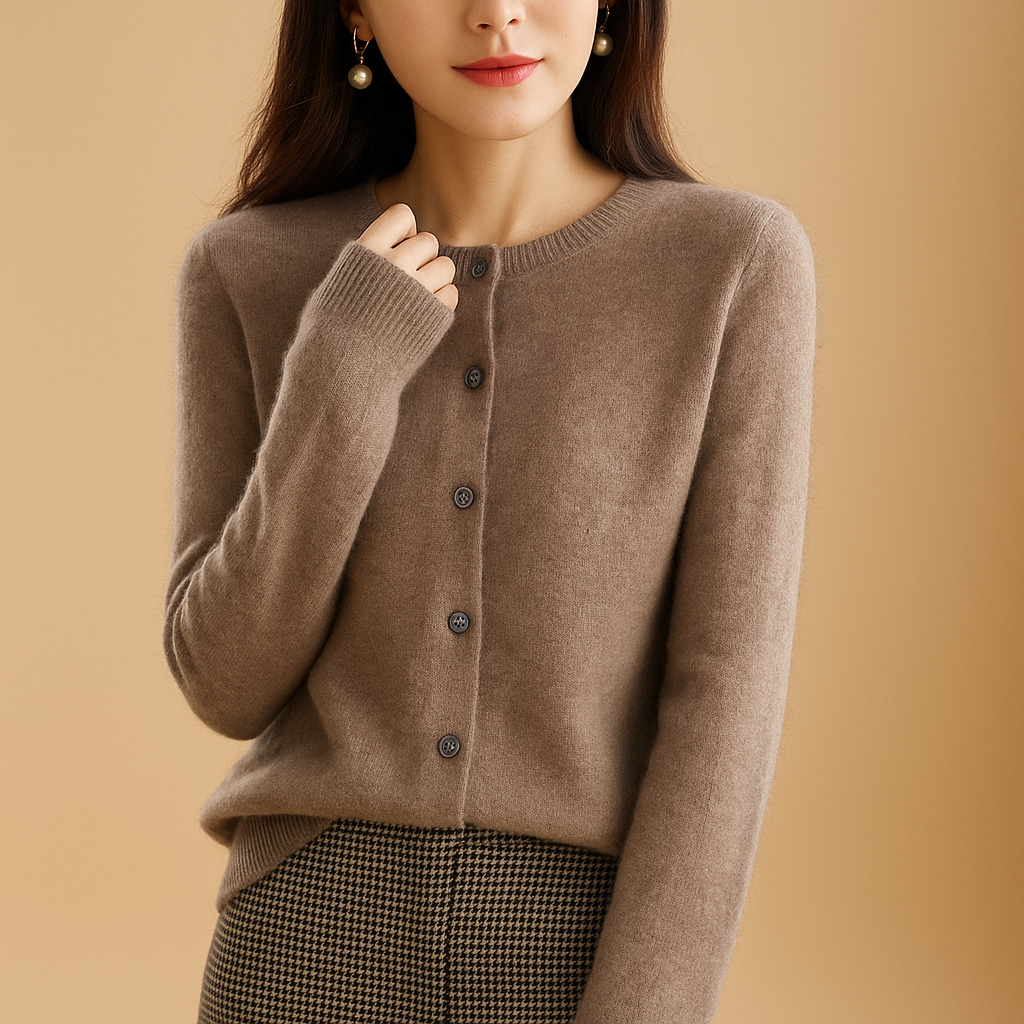 Elegant women’s V-neck cardigan with slim fit and button closure, ideal for daily wear, office outfits, and winter layering.