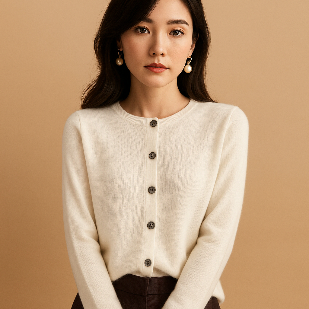 Elegant women’s V-neck cardigan with slim fit and button closure, ideal for daily wear, office outfits, and winter layering.