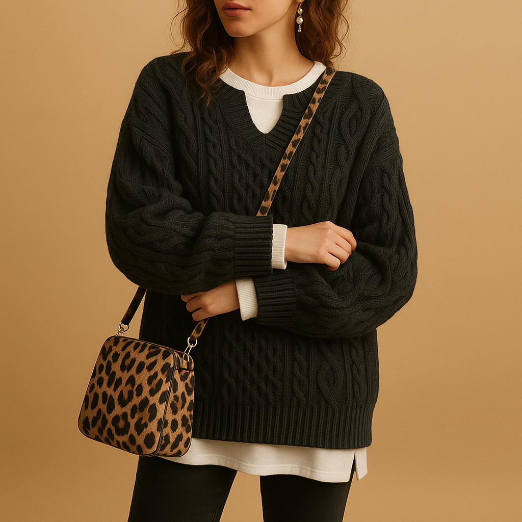 V-neck knitted cotton sweater for women with relaxed fit, breathable cotton fabric, and elegant design. Perfect for casual or office wear.