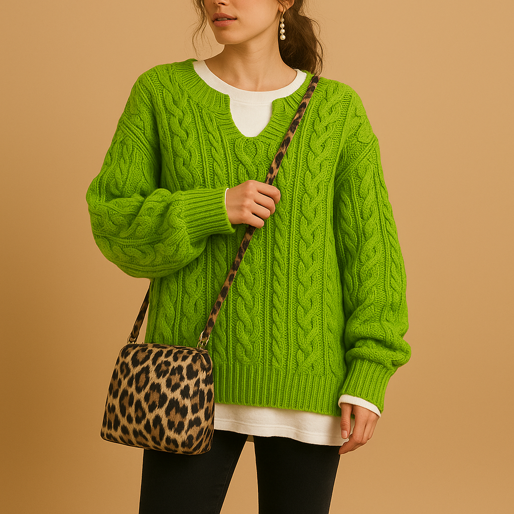 V-neck knitted cotton sweater for women with relaxed fit, breathable cotton fabric, and elegant design. Perfect for casual or office wear.