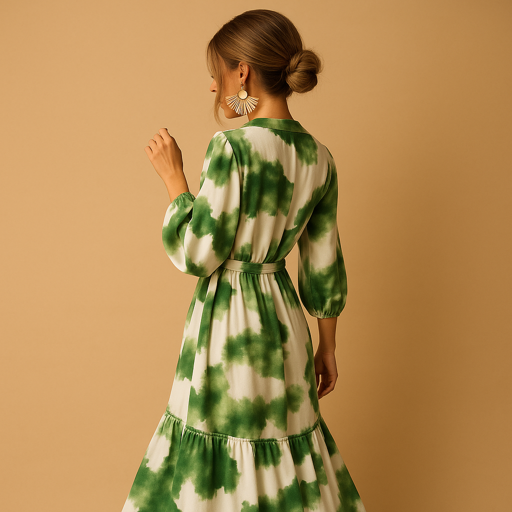 Women’s V-neck maxi dress with long sleeves and flowy silhouette, perfect for formal occasions, dinners, and romantic evenings.