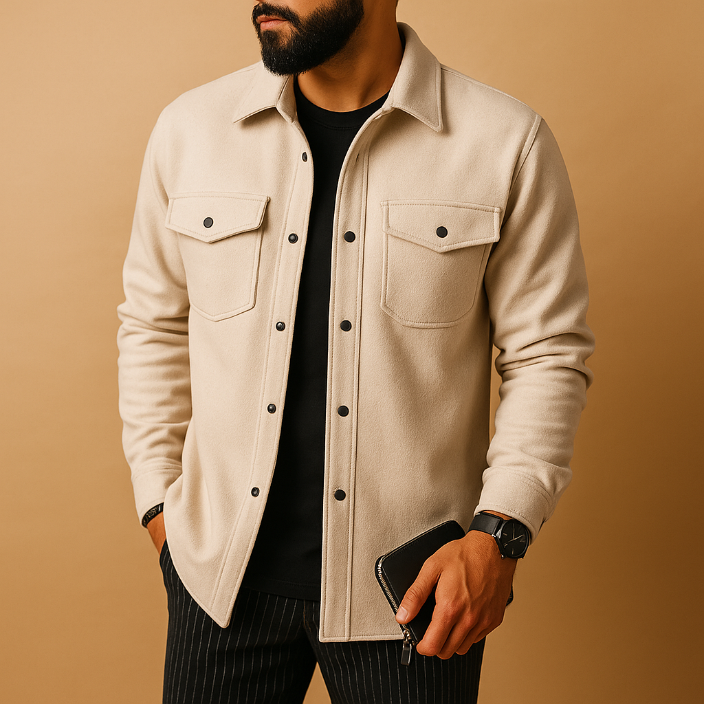 Men’s warm flannel long sleeve shirt with button closure, available in multiple colors, perfect for casual or formal wear in cold seasons.