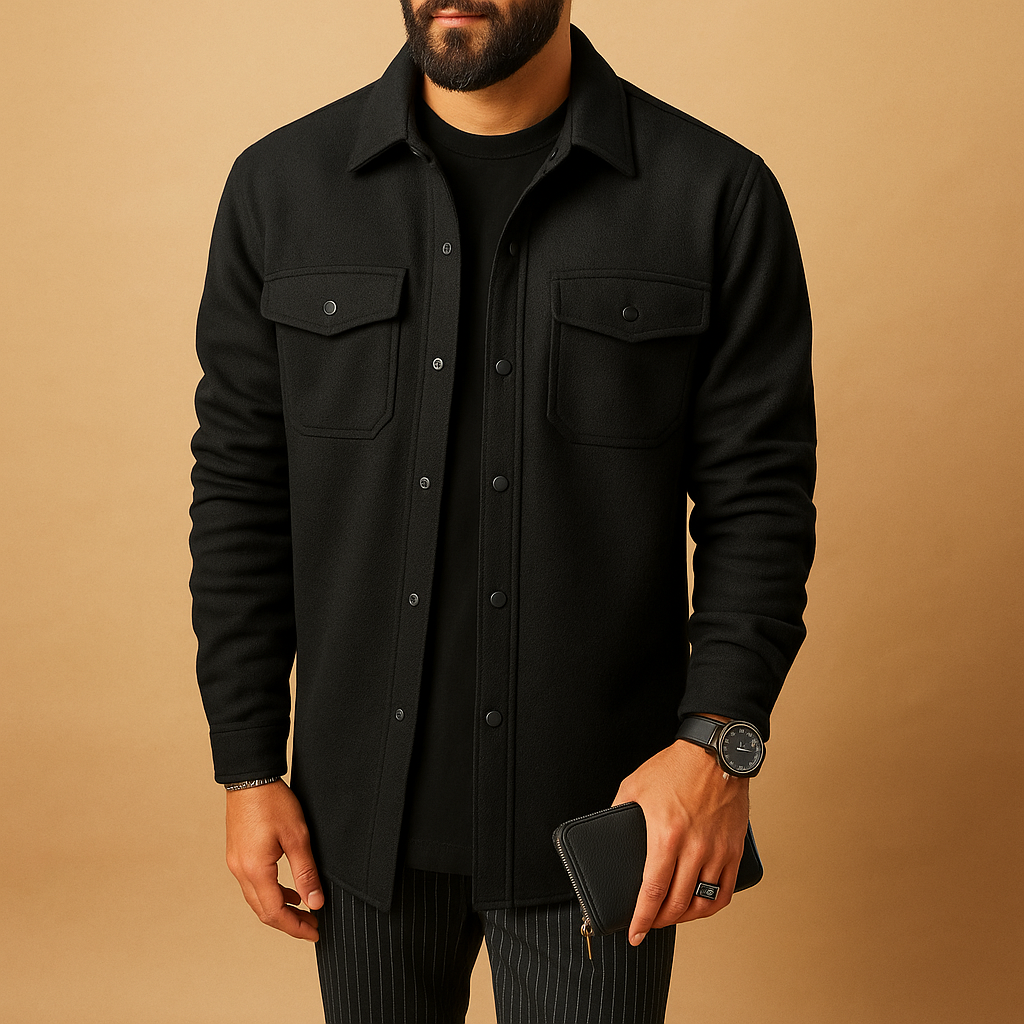 Men’s warm flannel long sleeve shirt with button closure, available in multiple colors, perfect for casual or formal wear in cold seasons.