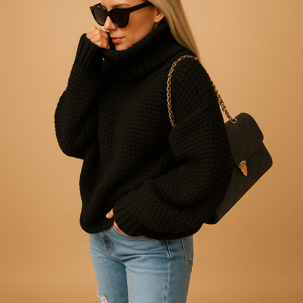 Women’s warm knitted pullover sweater with relaxed fit, breathable thick knit, available in white, khaki, black, green, and purple for autumn and winter.