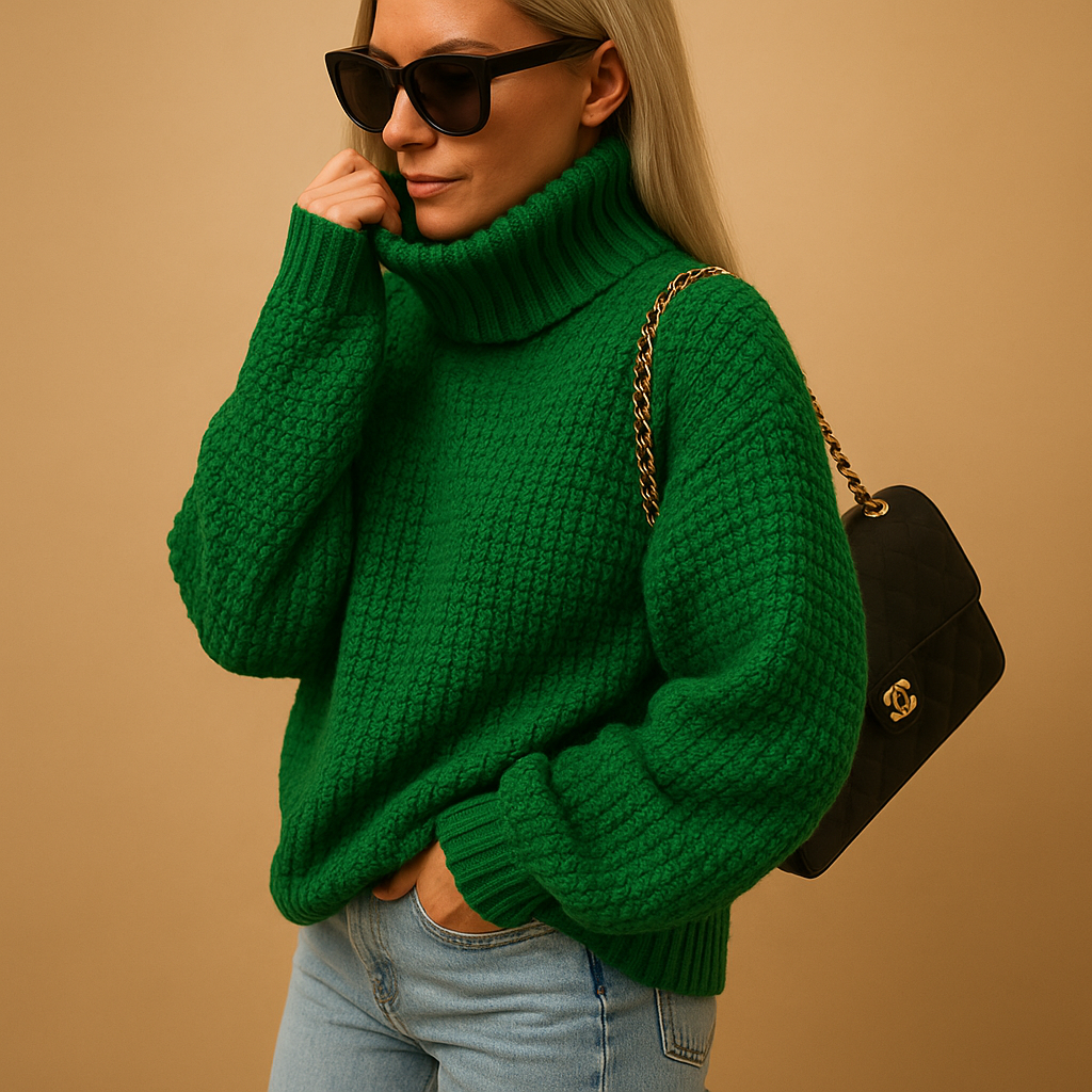Women’s warm knitted pullover sweater with relaxed fit, breathable thick knit, available in white, khaki, black, green, and purple for autumn and winter.